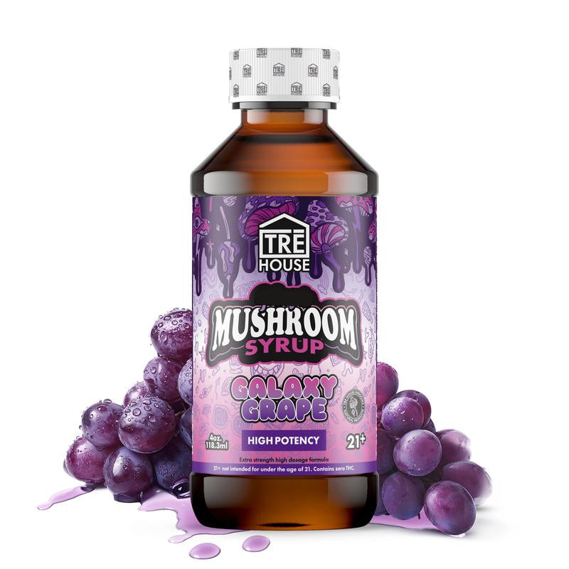 Tre House Galaxy Grape mushroom syrup is vegan and THC-free.