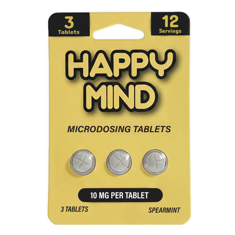 Happy Minds Spearmint Mushroom Tablets 10mg Synaptic Surge maximum-strength packaging front view
