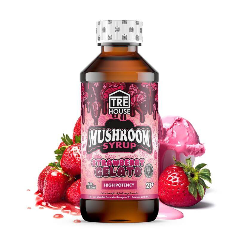 Tre House Strawberry Gelato flavored magic mushroom syrup.