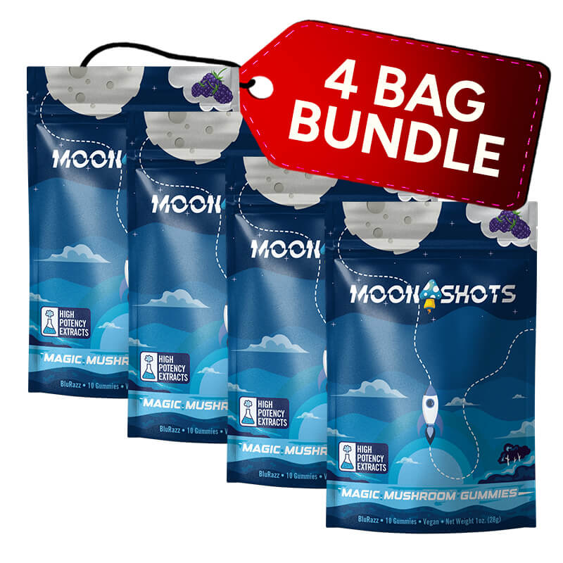 Picture of the Moonshots four-bag bundle deal with the flavor blue raspberry.