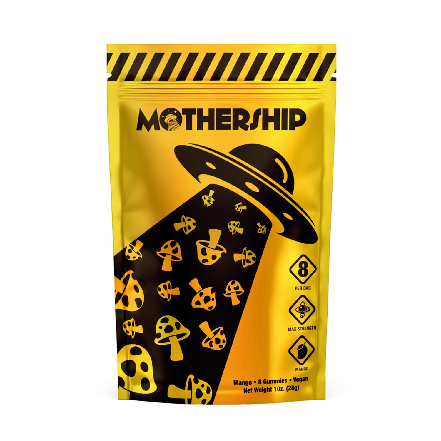 Mothership Mango Mushroom Gummies highlight ripe tropical mango flavor and consistent extra-strength potency.