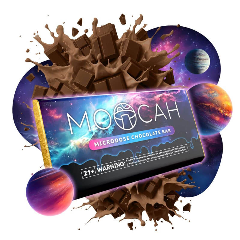A product picture for Moocah nootropic magic mushroom blend chocolate bar.