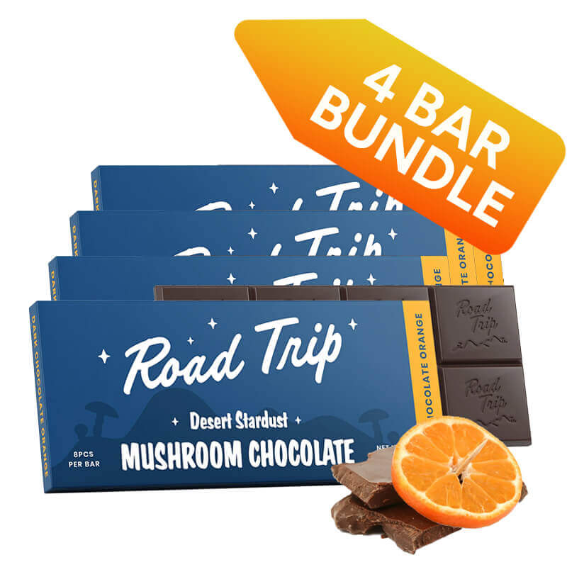 Save nearly $23 with Road Trip Dark Orange Chocolate Bulk Mushroom Chocolate Bar 4-Pack