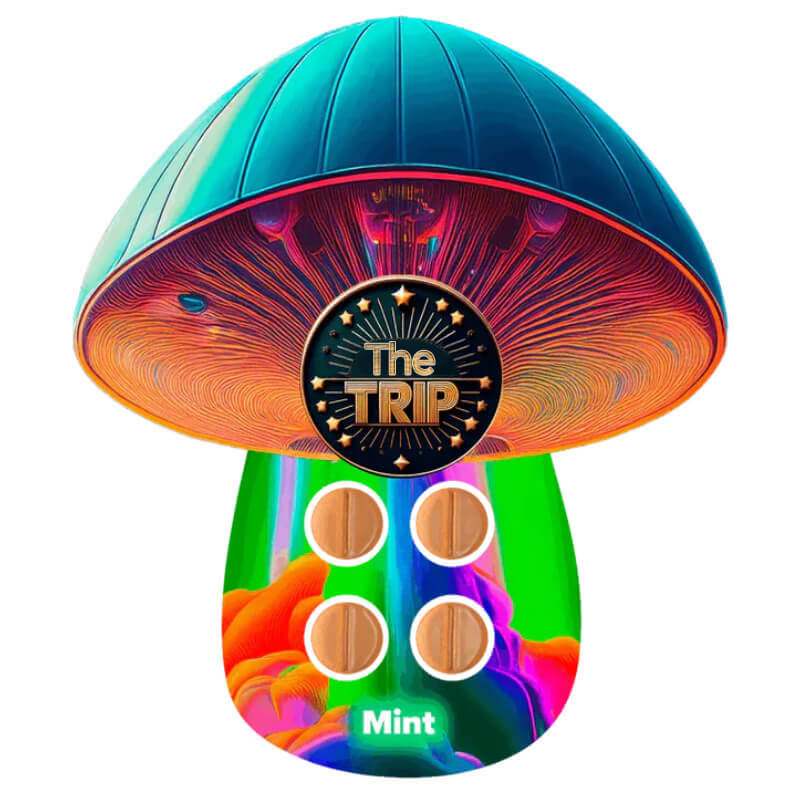 The Trip Mint Mushroom Tabs sugar-free 4 count blister pack with cool mint cosmic design.