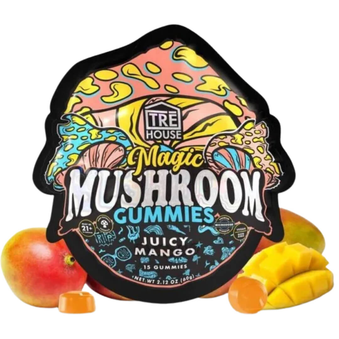 TRĒ House Juicy Mango Magic Mushroom Gummies (15ct) – Vegan, Gluten-Free Nootropic Mushroom Gummy Pouch.