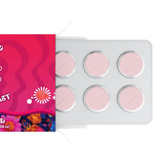 Day Tripper Strawberry Safari mushroom Tablets showing the tablets packaged in bubbled plastic. 