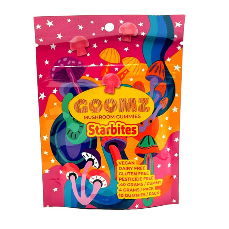 A product picture of Goomz Starbites mushroom gummies. 