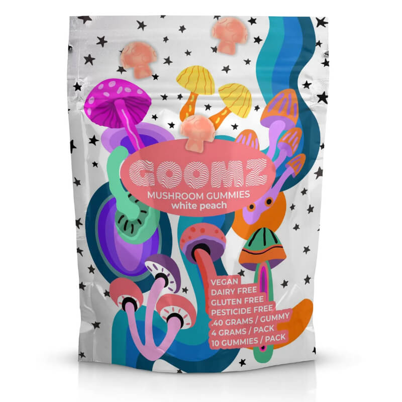 Goomz white peach mushroom gummies. 
