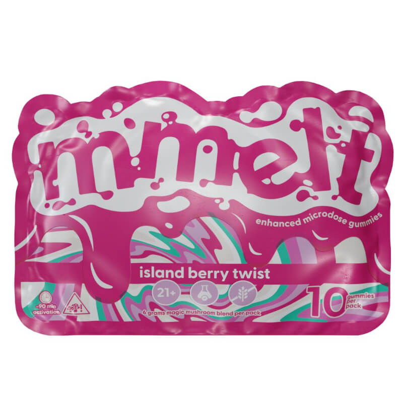 Mmelt magic mushroom gummies with the flavor Island Berry Twist. 