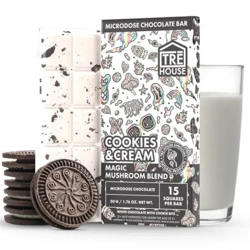 Tre House mushroom chocolate bar with a classic cookies and cream flavor. 