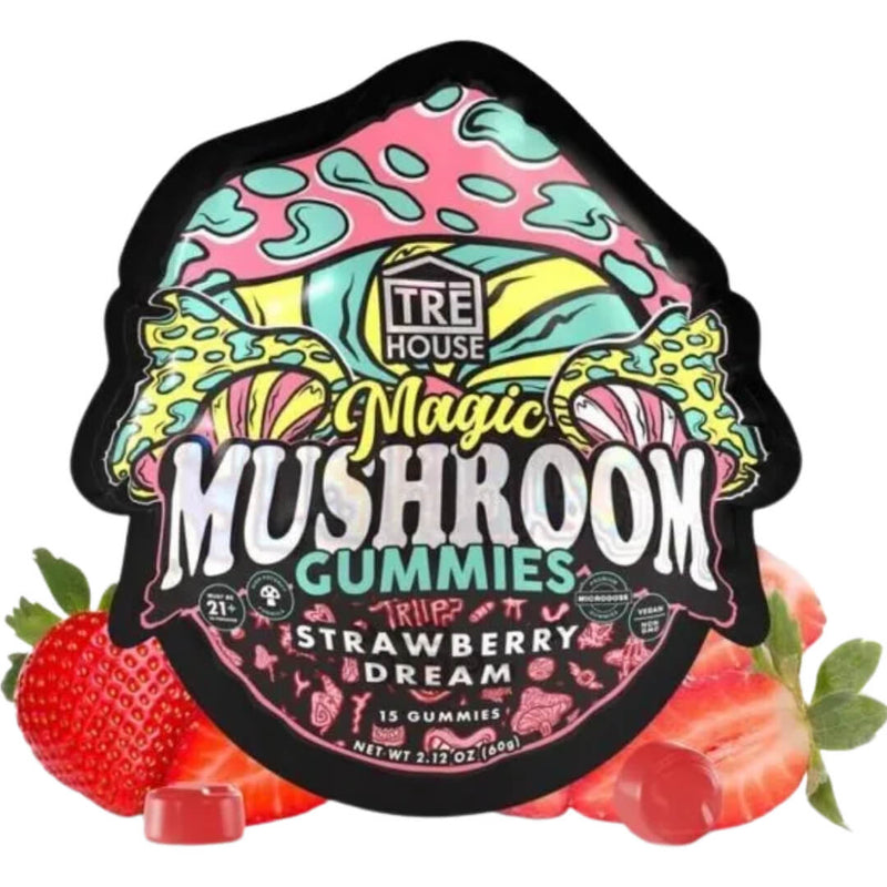 TRĒ House Strawberry Dream Magic Mushroom Gummies (15ct) – Vegan, Gluten-Free Nootropic Mushroom Gummy Pouch.