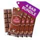 4 Pack Bundle Day Tripper mushroom milk chocolate bars in packaging with a purple tag indicating a '4 Bar Bundle'.