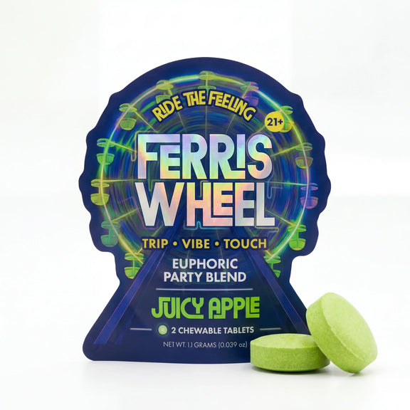 Ferris Wheel Juicy Apple Kanna nootropic tablet 2-pack front packaging by FW Wellness.
