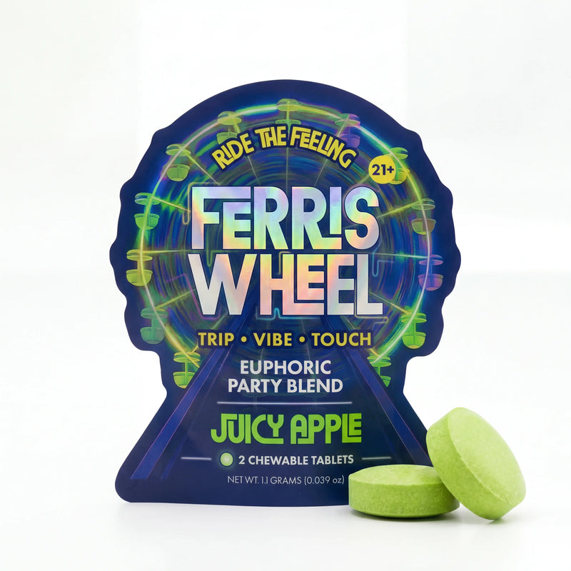 Ferris Wheel Juicy Apple Kanna nootropic tablet 2-pack front packaging by FW Wellness.
