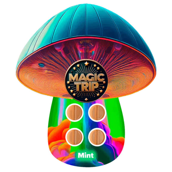 Magic Trip Mint Mushroom Tabs sugar-free 4 count blister pack with cool mint cosmic design.