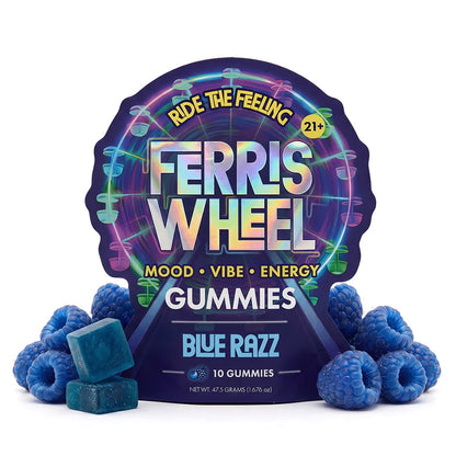 Blue Razz variant image: Ferris Wheel Blue Razz Kanna Gummies pouch, 10 count