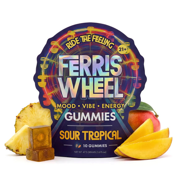 Sour Tropical variant image: Ferris Wheel Sour Tropical Kanna Gummies pouch, 10 count