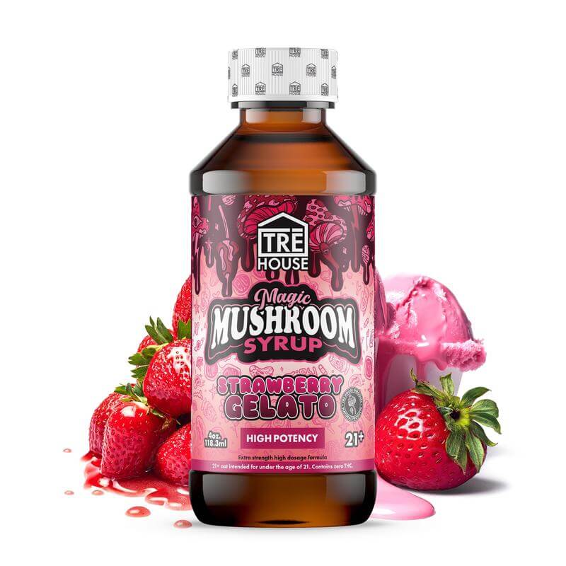 Tre House Strawberry Gelato flavored mushroom syrup. 