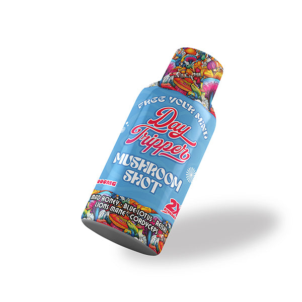 Day Tripper Mushroom Syrup shot is available in a 60ml bottle with a vibrant label and powerful nootropic blends for mindful, elevated effects.