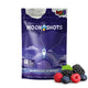 Moonshots' potent wildberry mushroom gummies packaging with berries, mushrooms, and a rocket ship in the graphic.