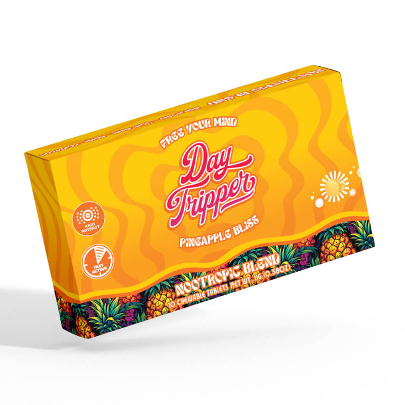 Day Tripper packaging for pineapple mushroom tablets with 10 tabs per pack.
