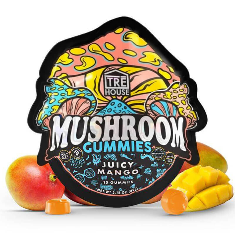 TRĒ House Juicy Mango Mushroom Gummies (15ct) – Vegan, Gluten-Free Nootropic Mushroom Gummy Pouch.