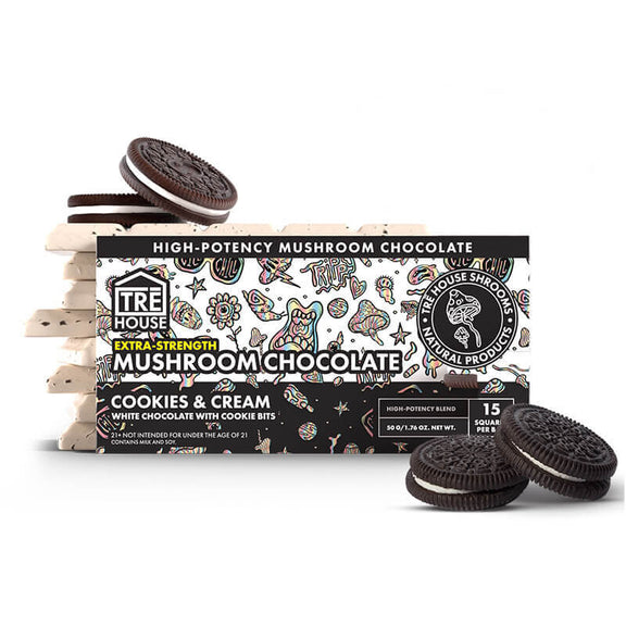 Tre House Extra-Strength Mushroom Chocolate with cookies-and-cream flavor. Ships to all 50 states. 