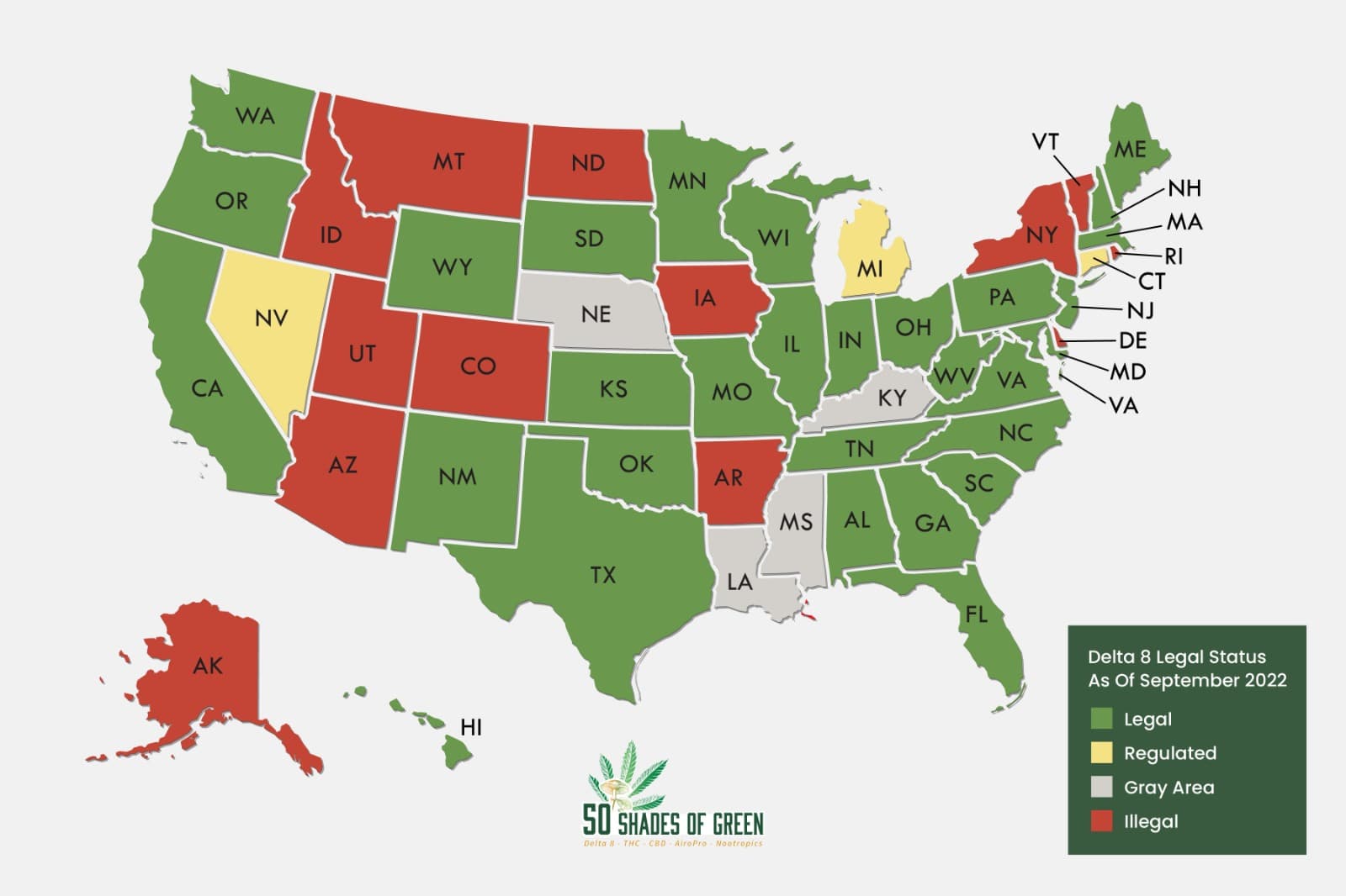 is delta 8 legal in 2022 on 50 shades of green delta 8 in texas, Iowa, Florida, hawaii online from injoy extracts