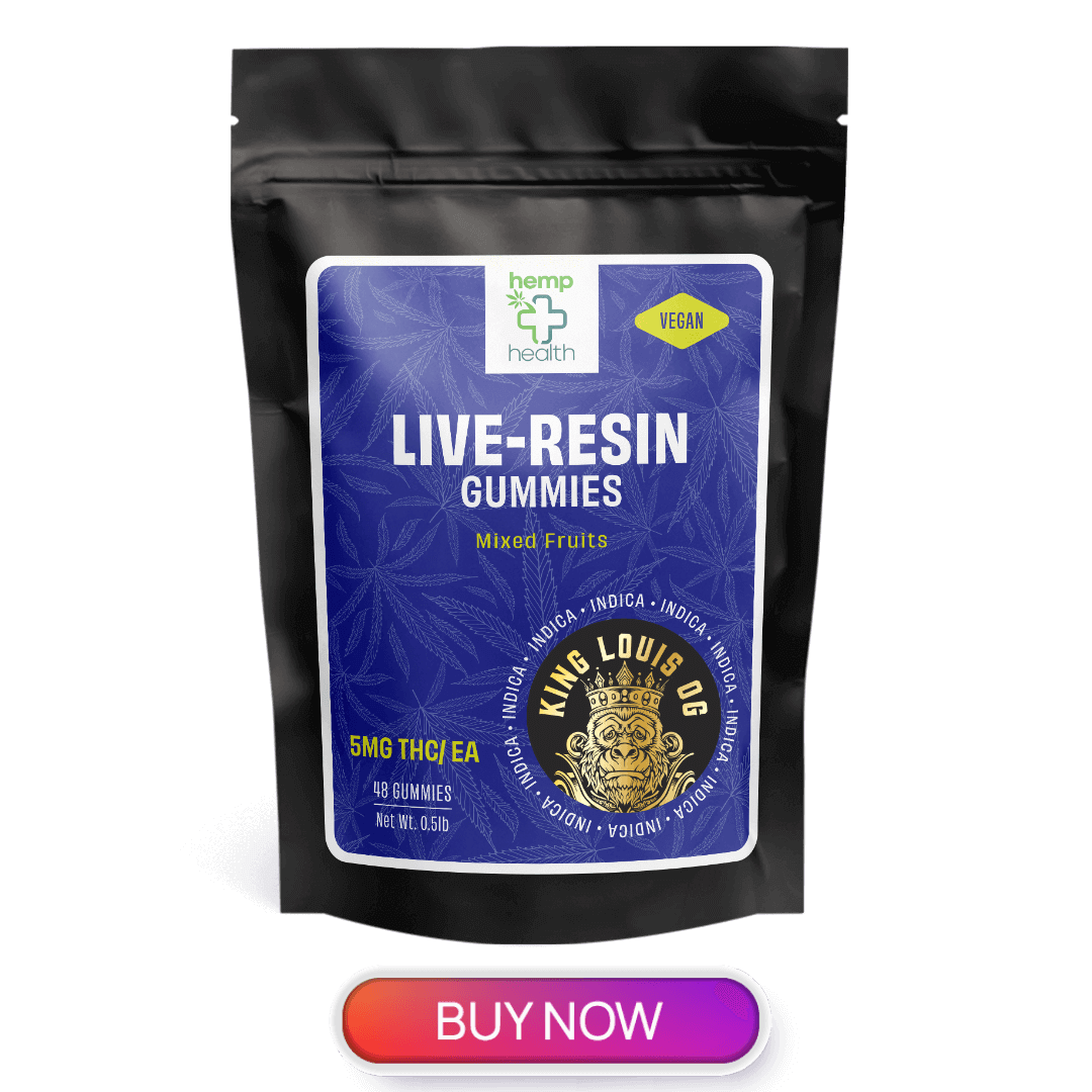 hemp health live resin delta 9 indica gummies, king louie OG strain