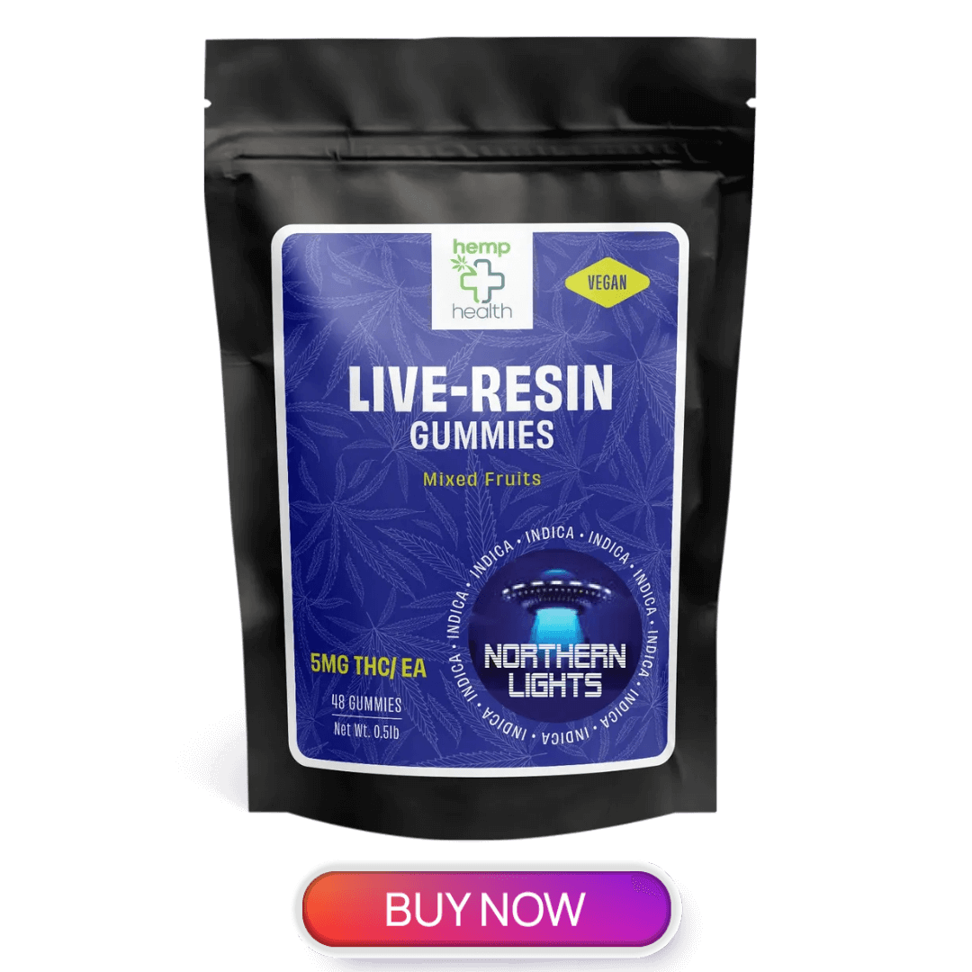 hemp health live resin delta 9 indica gummies, northern lights strain