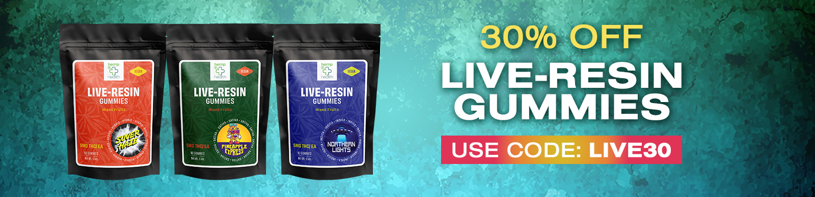 Live resin gummies with 5mg delta 9 thc come in indica, hybrid, and sativa strains. 